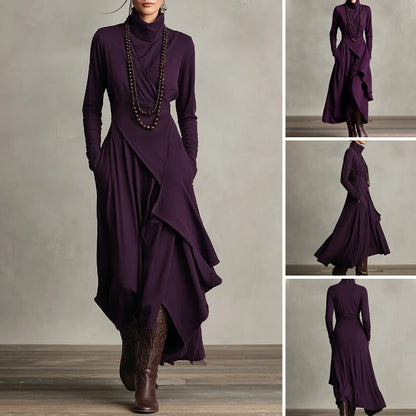 【📍Exquisite Collection📍】Women's Elegant High-Neck Asymmetrical Draped Maxi Dress
