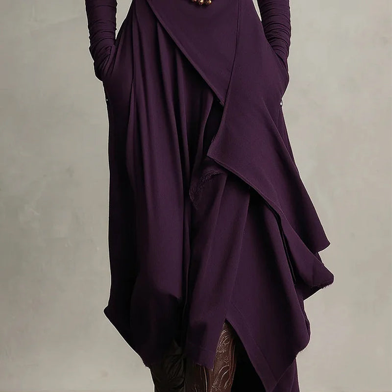 【📍Exquisite Collection📍】Women's Elegant High-Neck Asymmetrical Draped Maxi Dress