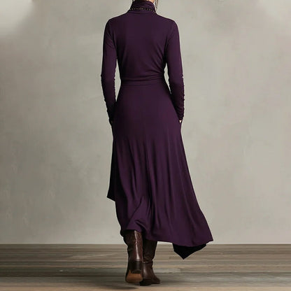 【📍Exquisite Collection📍】Women's Elegant High-Neck Asymmetrical Draped Maxi Dress