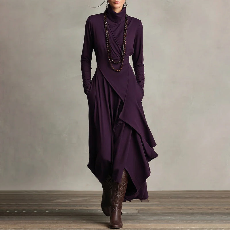 【📍Exquisite Collection📍】Women's Elegant High-Neck Asymmetrical Draped Maxi Dress