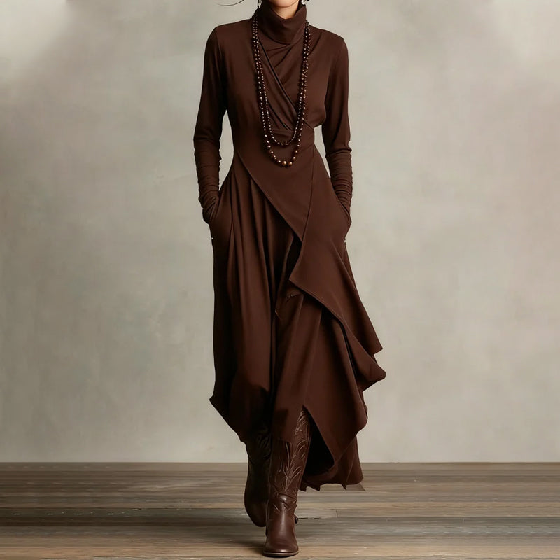 【📍Exquisite Collection📍】Women's Elegant High-Neck Asymmetrical Draped Maxi Dress