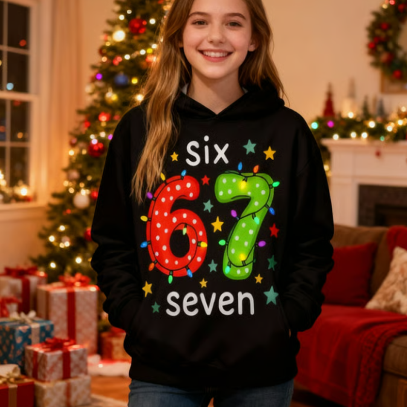 ✨🎅Last-Minute Christmas Offers 🎄⏰Kids' "67" Graphic Christmas Pullover Hoodies