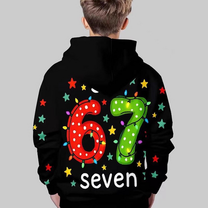 ✨🎅Last-Minute Christmas Offers 🎄⏰Kids' "67" Graphic Christmas Pullover Hoodies