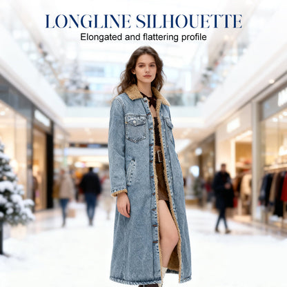 ✨🎅Last-Minute Christmas Offers 🎄⏰Women's Warm Lined Long Denim Coat