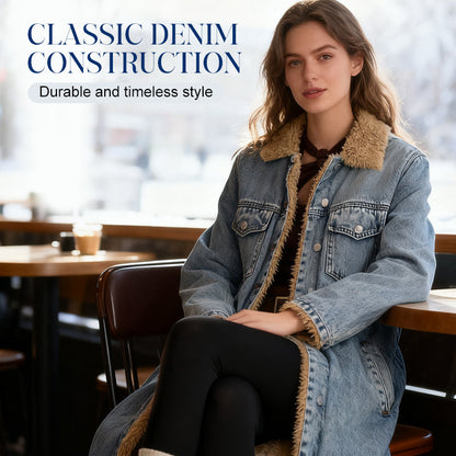 ✨🎅Last-Minute Christmas Offers 🎄⏰Women's Warm Lined Long Denim Coat