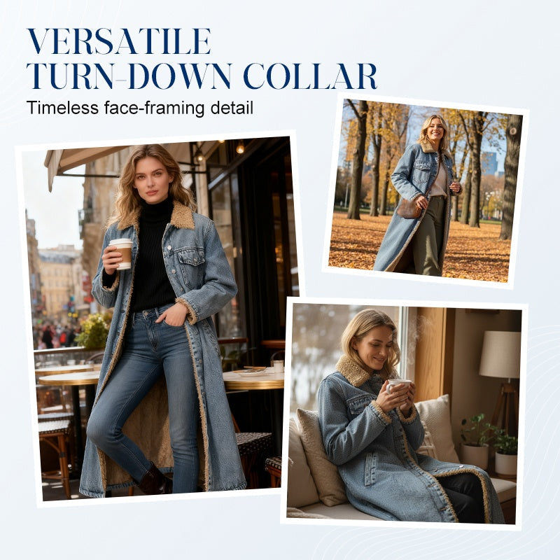 ✨🎅Last-Minute Christmas Offers 🎄⏰Women's Warm Lined Long Denim Coat