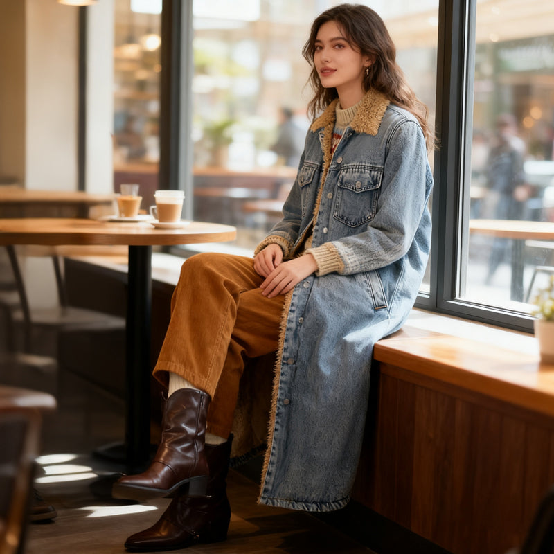 ✨🎅Last-Minute Christmas Offers 🎄⏰Women's Warm Lined Long Denim Coat