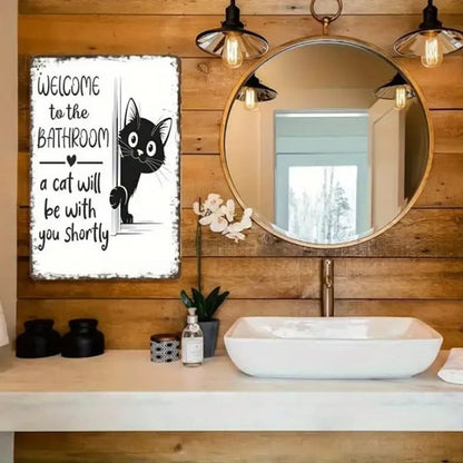 🎉 Vintage Black & White Cat & Dog Metal Sign – Humorous Bathroom Wall Decor, Tinplate Plaque, New Year 50% OFF 🛁🐾