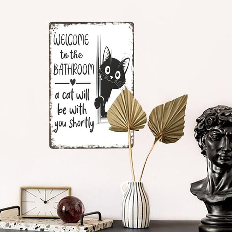 🎉 Vintage Black & White Cat & Dog Metal Sign – Humorous Bathroom Wall Decor, Tinplate Plaque, New Year 50% OFF 🛁🐾