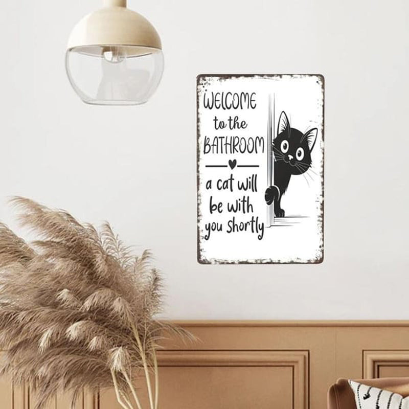 🎉 Vintage Black & White Cat & Dog Metal Sign – Humorous Bathroom Wall Decor, Tinplate Plaque, New Year 50% OFF 🛁🐾