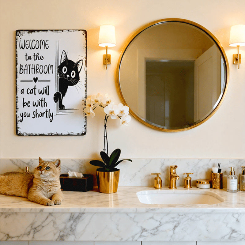 🎉 Vintage Black & White Cat & Dog Metal Sign – Humorous Bathroom Wall Decor, Tinplate Plaque, New Year 50% OFF 🛁🐾