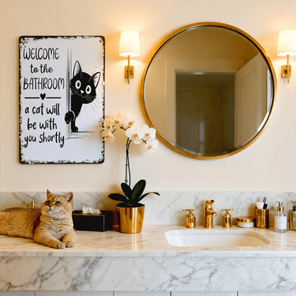 🎉 Vintage Black & White Cat & Dog Metal Sign – Humorous Bathroom Wall Decor, Tinplate Plaque, New Year 50% OFF 🛁🐾