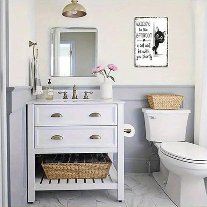 🎉 Vintage Black & White Cat & Dog Metal Sign – Humorous Bathroom Wall Decor, Tinplate Plaque, New Year 50% OFF 🛁🐾
