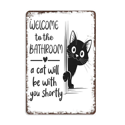 🎉 Vintage Black & White Cat & Dog Metal Sign – Humorous Bathroom Wall Decor, Tinplate Plaque, New Year 50% OFF 🛁🐾