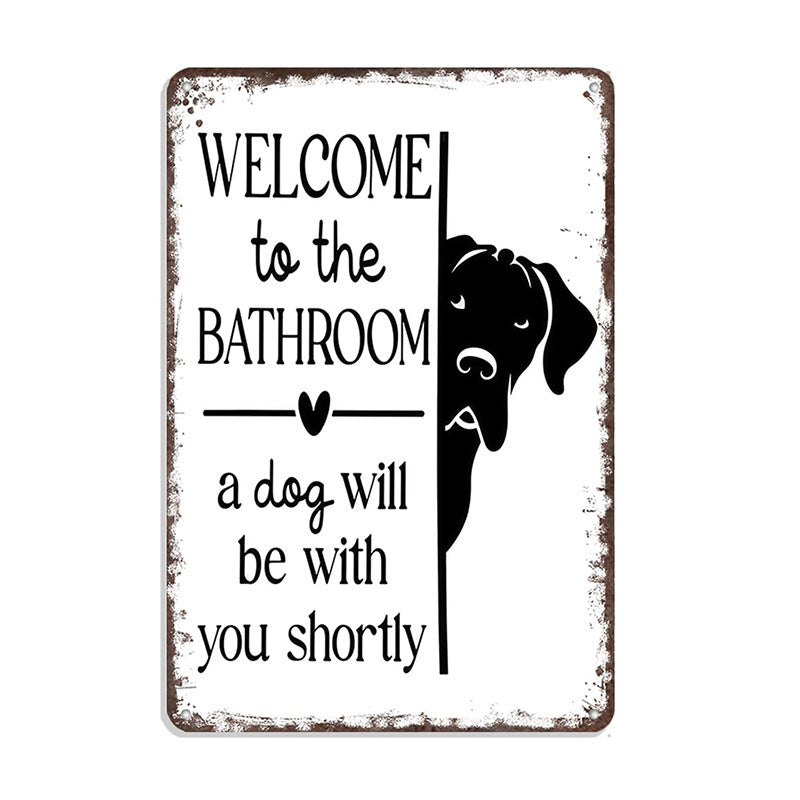 🎉 Vintage Black & White Cat & Dog Metal Sign – Humorous Bathroom Wall Decor, Tinplate Plaque, New Year 50% OFF 🛁🐾