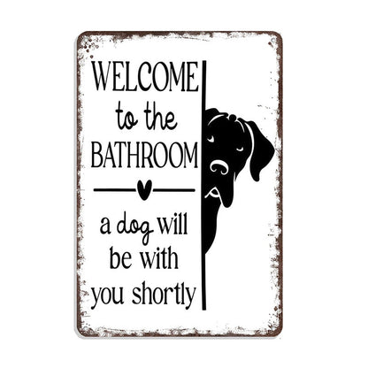 🎉 Vintage Black & White Cat & Dog Metal Sign – Humorous Bathroom Wall Decor, Tinplate Plaque, New Year 50% OFF 🛁🐾