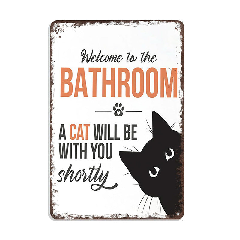 🎉 Vintage Black & White Cat & Dog Metal Sign – Humorous Bathroom Wall Decor, Tinplate Plaque, New Year 50% OFF 🛁🐾