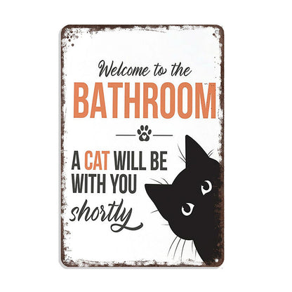 🎉 Vintage Black & White Cat & Dog Metal Sign – Humorous Bathroom Wall Decor, Tinplate Plaque, New Year 50% OFF 🛁🐾