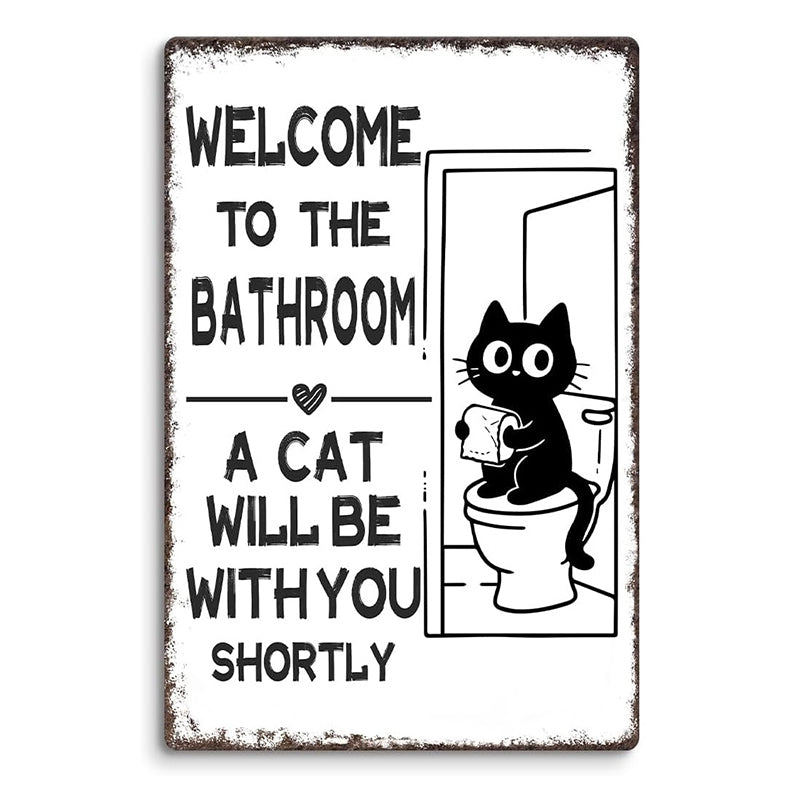 🎉 Vintage Black & White Cat & Dog Metal Sign – Humorous Bathroom Wall Decor, Tinplate Plaque, New Year 50% OFF 🛁🐾