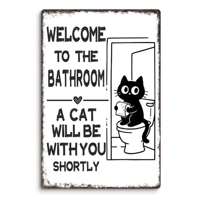 🎉 Vintage Black & White Cat & Dog Metal Sign – Humorous Bathroom Wall Decor, Tinplate Plaque, New Year 50% OFF 🛁🐾