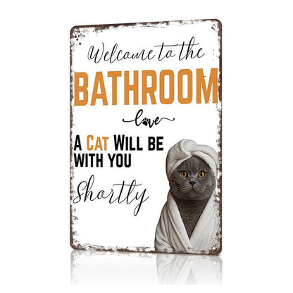 🎉 Vintage Black & White Cat & Dog Metal Sign – Humorous Bathroom Wall Decor, Tinplate Plaque, New Year 50% OFF 🛁🐾