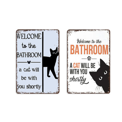 🎉 Vintage Black & White Cat & Dog Metal Sign – Humorous Bathroom Wall Decor, Tinplate Plaque, New Year 50% OFF 🛁🐾