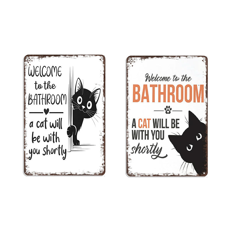 🎉 Vintage Black & White Cat & Dog Metal Sign – Humorous Bathroom Wall Decor, Tinplate Plaque, New Year 50% OFF 🛁🐾
