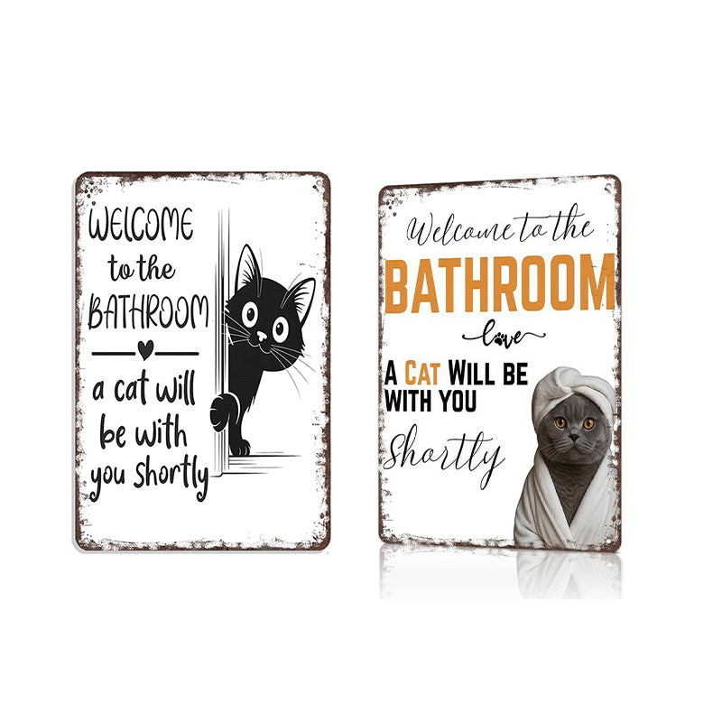 🎉 Vintage Black & White Cat & Dog Metal Sign – Humorous Bathroom Wall Decor, Tinplate Plaque, New Year 50% OFF 🛁🐾