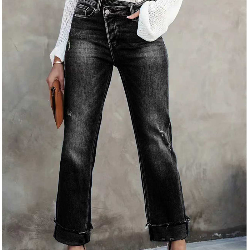 📢📢50%  OFF !!⏰Women's High-Waist Straight-Leg Stretch Jeans