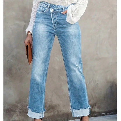 📢📢50%  OFF !!⏰Women's High-Waist Straight-Leg Stretch Jeans