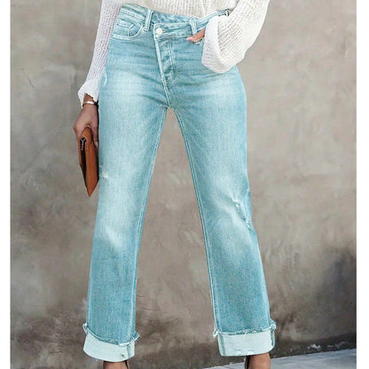 📢📢50%  OFF !!⏰Women's High-Waist Straight-Leg Stretch Jeans