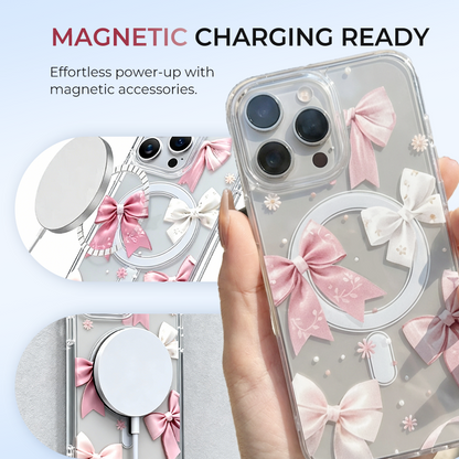 Clear Magnetic iPhone Case with Bow Detail – Fingerprint-Resistant & Protective 🎀📱