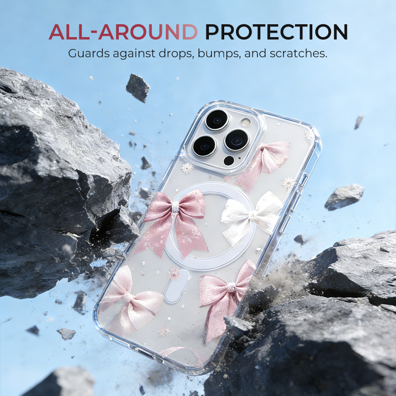 Clear Magnetic iPhone Case with Bow Detail – Fingerprint-Resistant & Protective 🎀📱