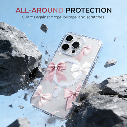 Clear Magnetic iPhone Case with Bow Detail – Fingerprint-Resistant & Protective 🎀📱