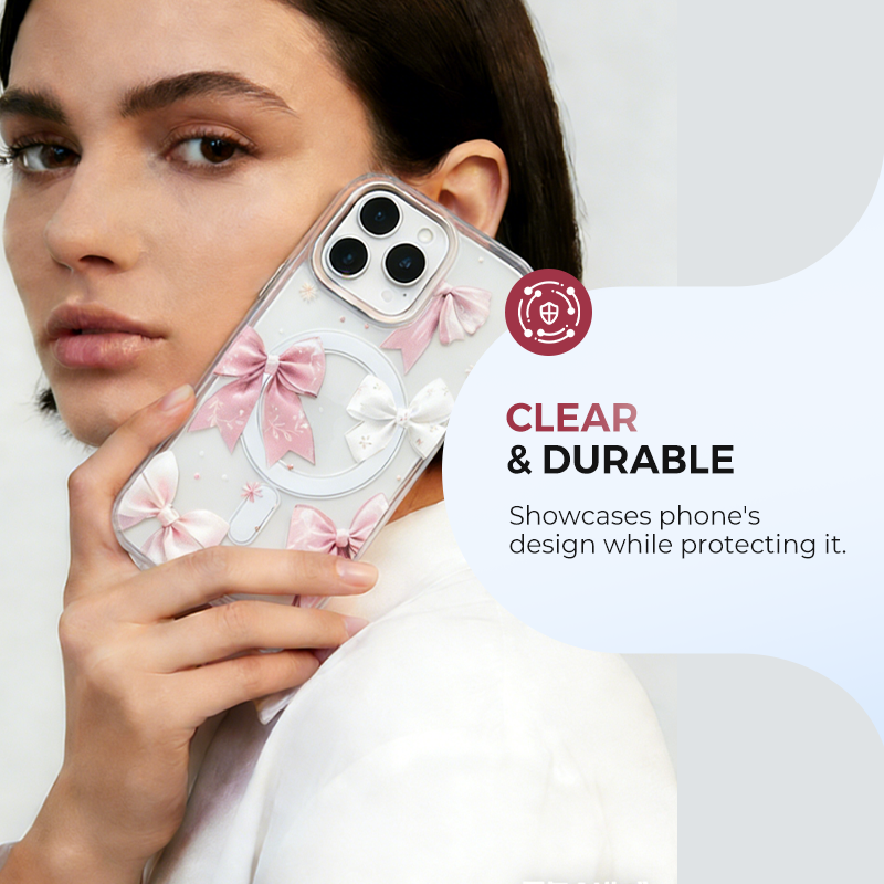 Clear Magnetic iPhone Case with Bow Detail – Fingerprint-Resistant & Protective 🎀📱