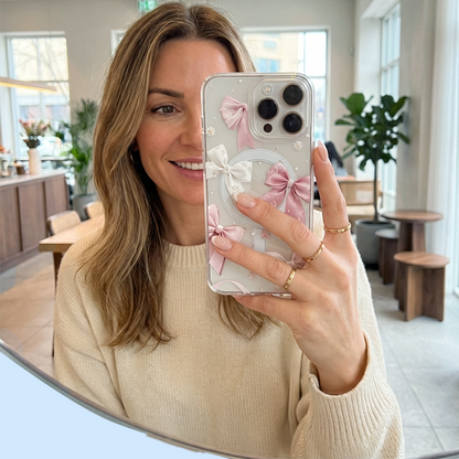 Clear Magnetic iPhone Case with Bow Detail – Fingerprint-Resistant & Protective 🎀📱