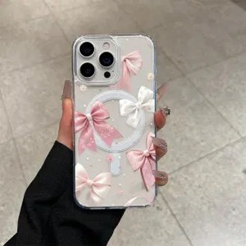 Clear Magnetic iPhone Case with Bow Detail – Fingerprint-Resistant & Protective 🎀📱