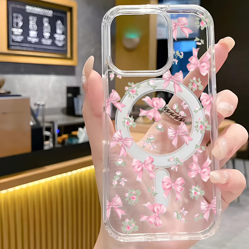 Clear Magnetic iPhone Case with Bow Detail – Fingerprint-Resistant & Protective 🎀📱